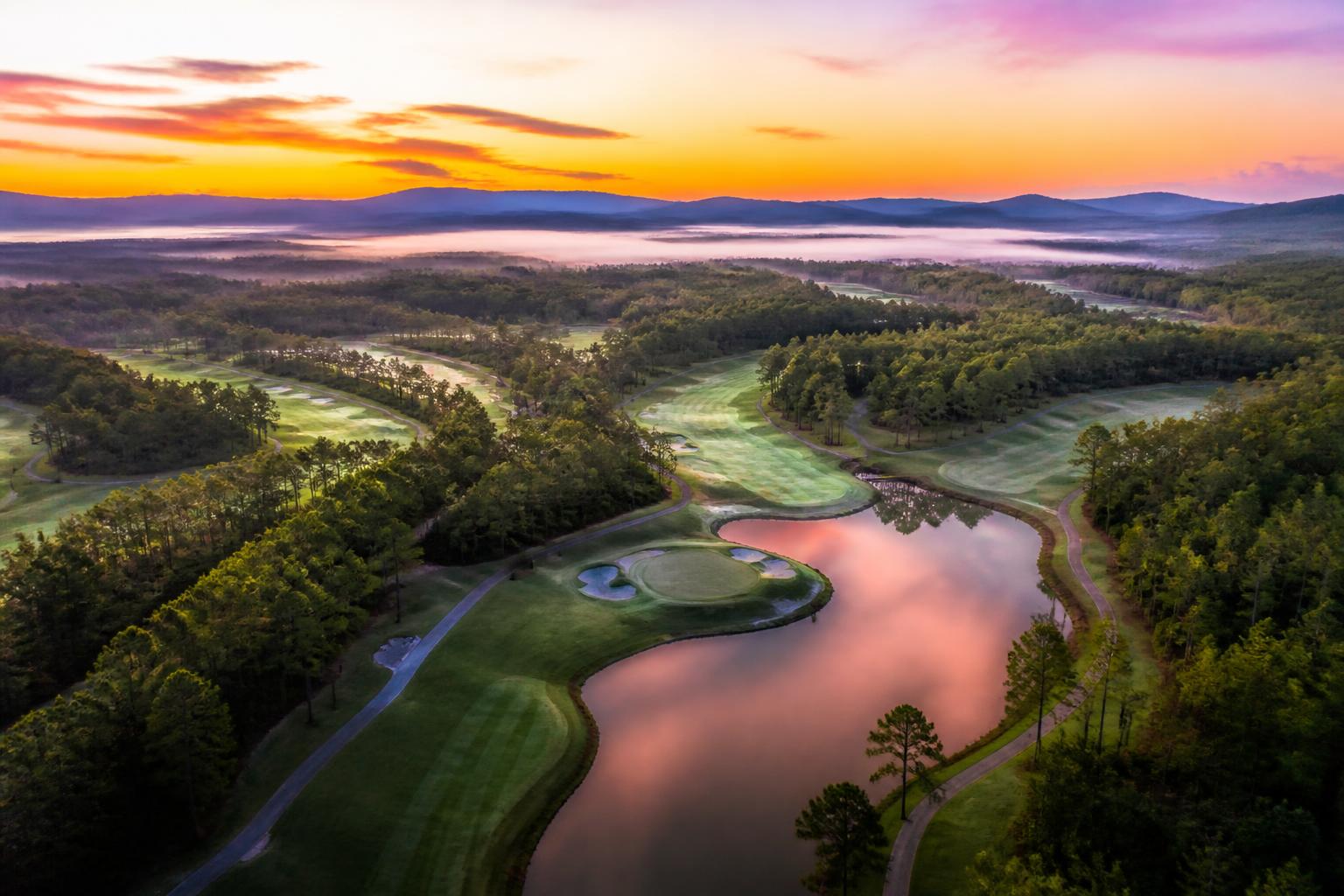Aerial view of a golf course fairway